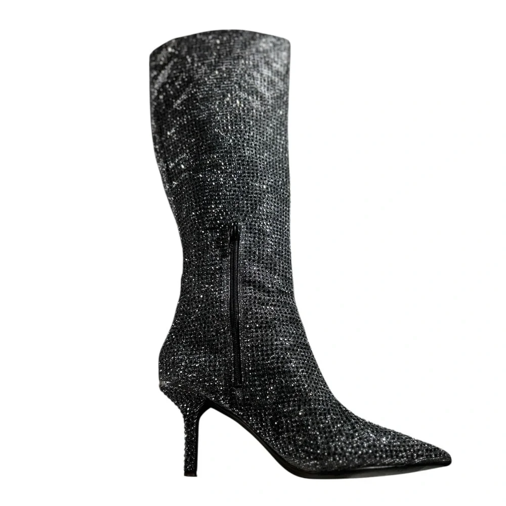 Michael Kors Black Sparkle Rhinestone Katerina Heeled Boots - Picture 2 of 12